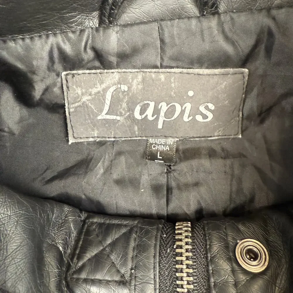 Lapis Women’s Faux Leather Moto Bomber Jacket Black Quilted size Large Edgy